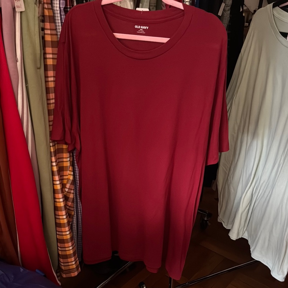 Gently Used Old Navy Burgundy Tee with Small Fade Mark Near Left Shoulder